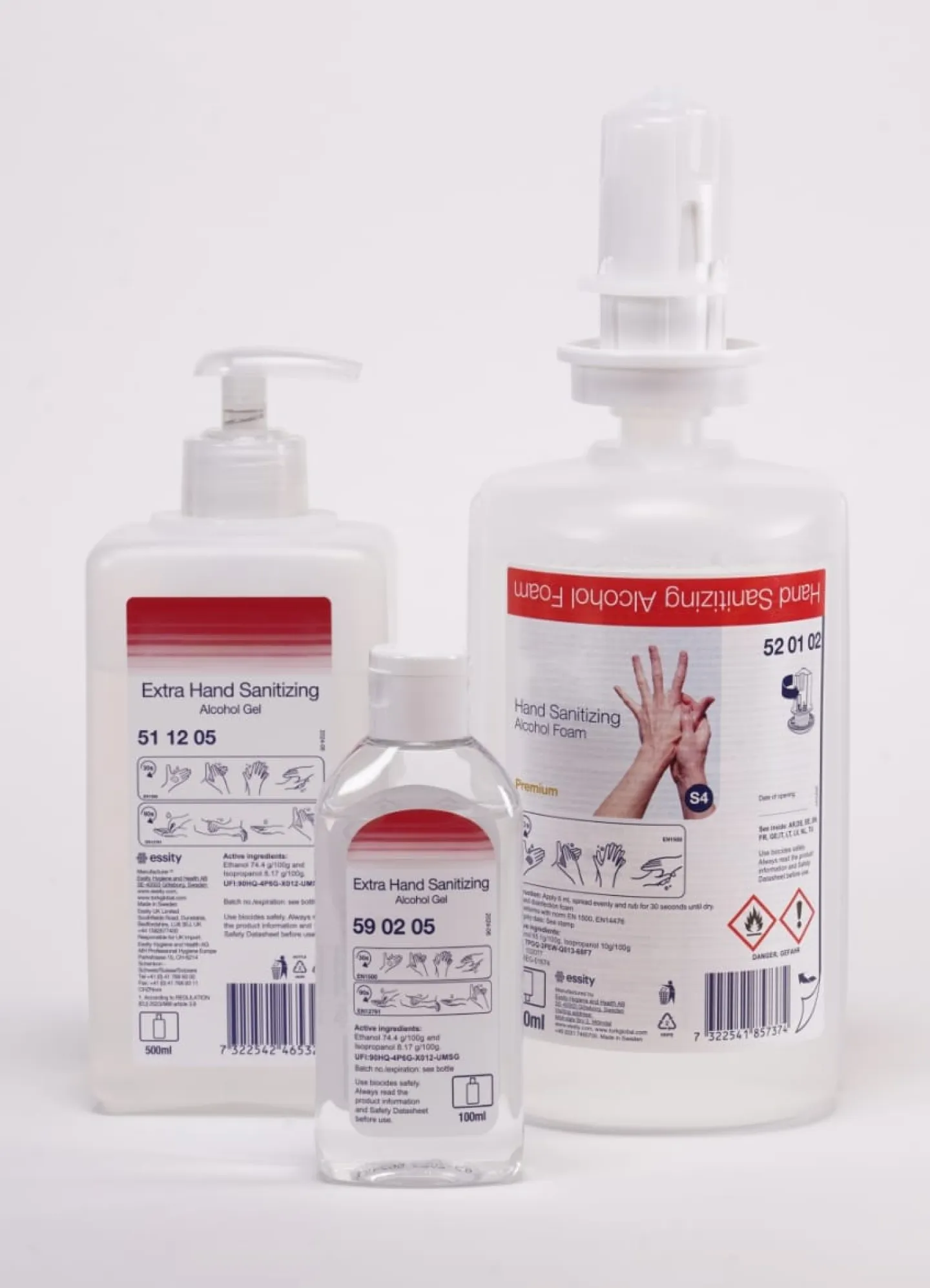 Handdesinfektion i olika utföranden i olika flaskor